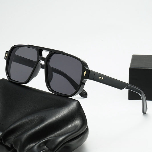 Square Fashion Double Beam Sunglasses Men's Retro Casual