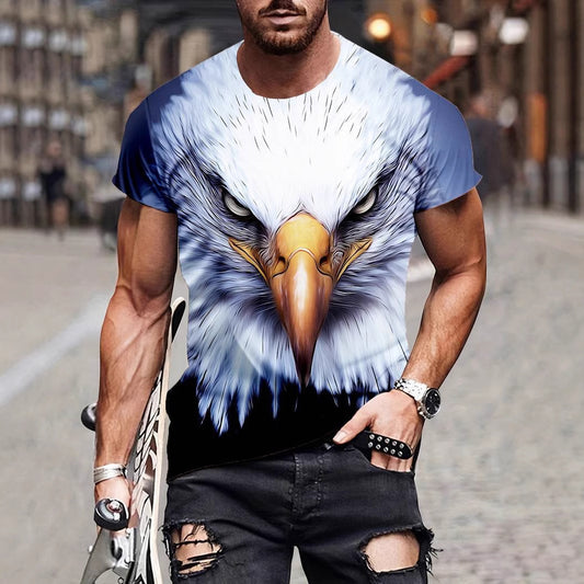 Camiseta masculina com estampa de águia e estampa fashion